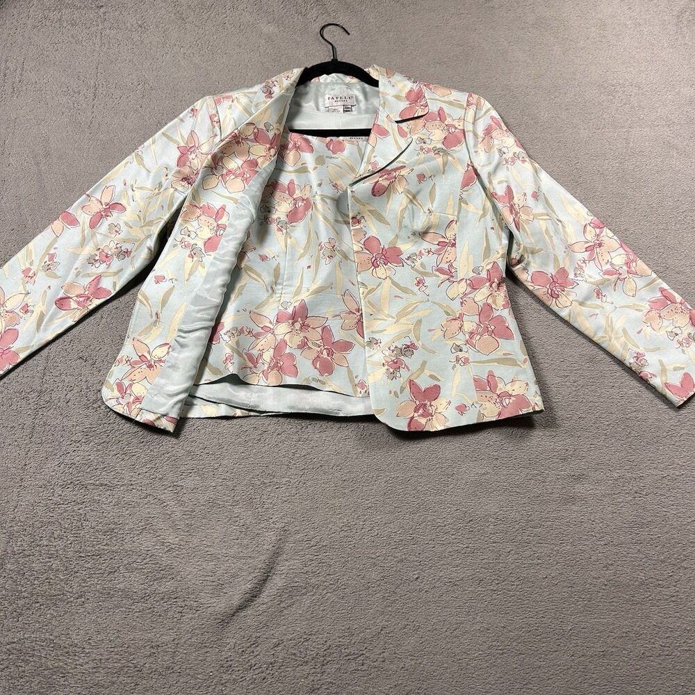 Vintage Papell Petites 2-Piece Silk Blazer Top Set Women 12P Floral Spring